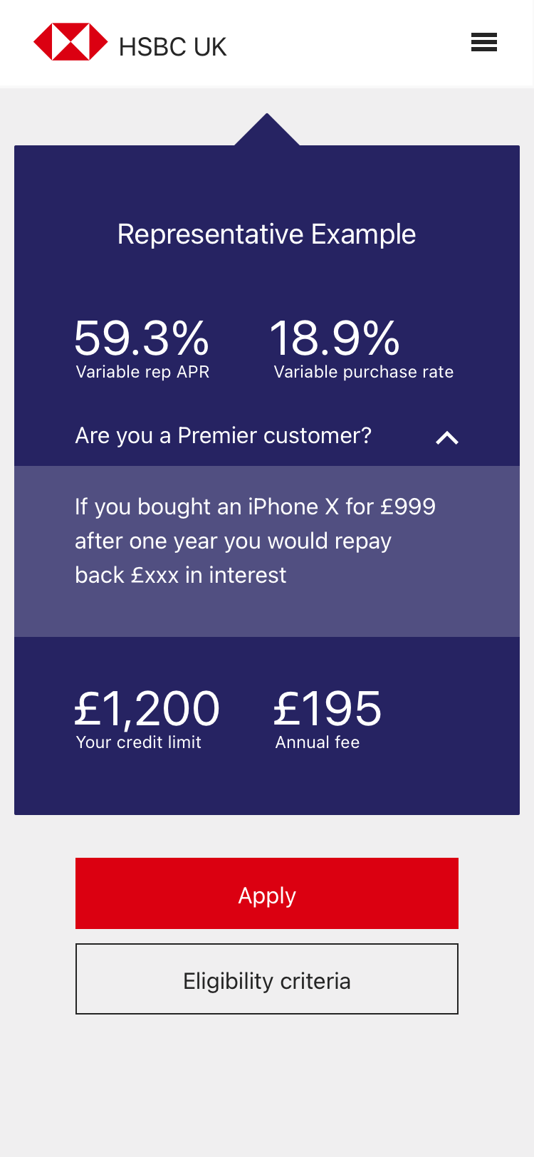 Representative example rates
