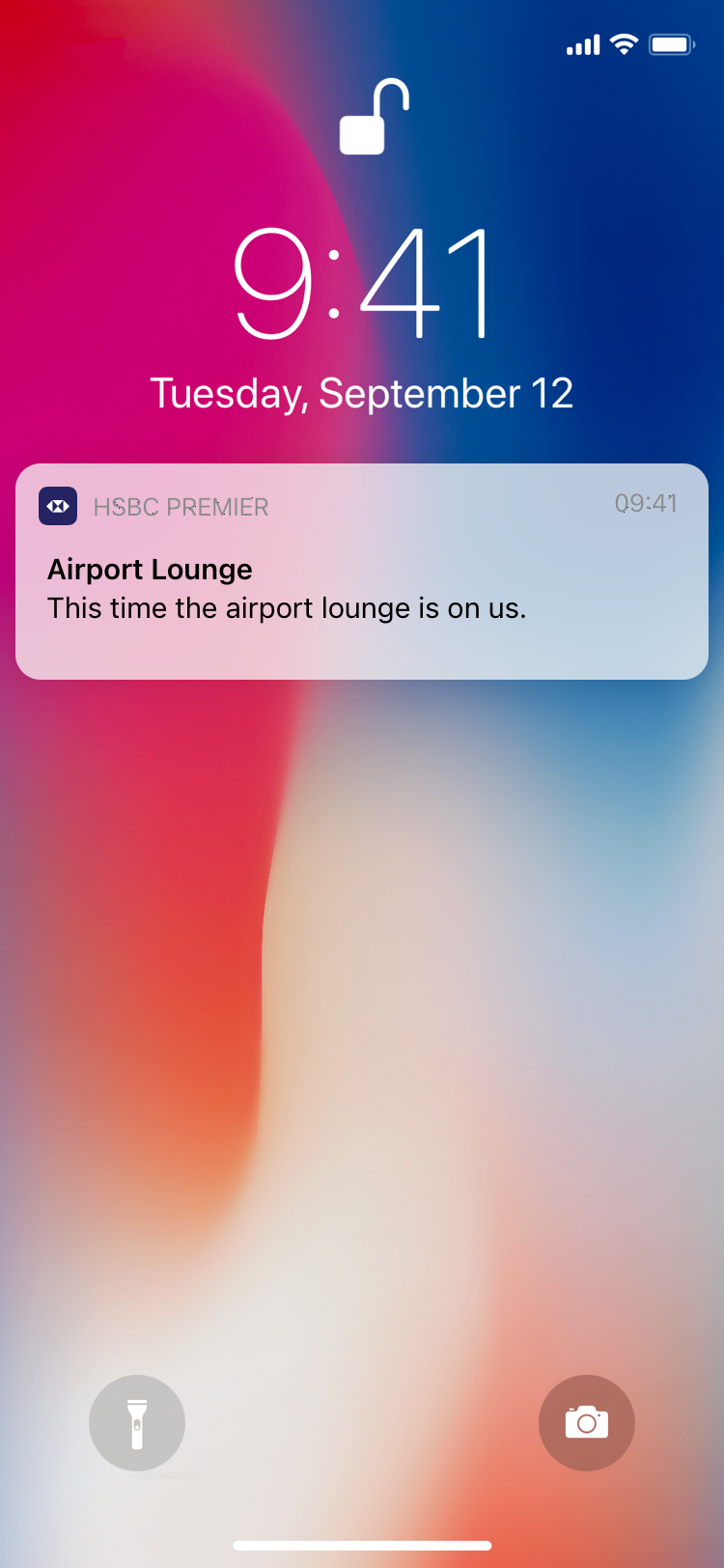 Lock-screen notification: Airport Lounge