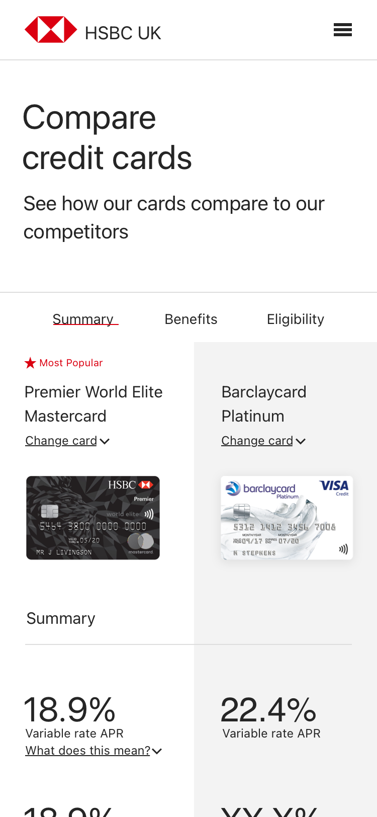 Compare credit cards