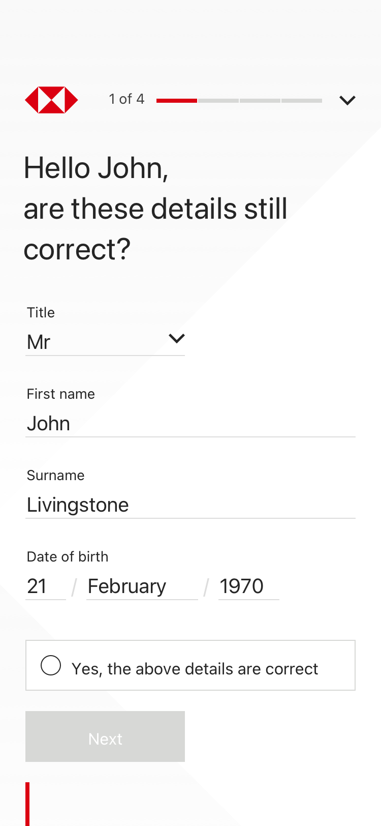 Confirm your details form
