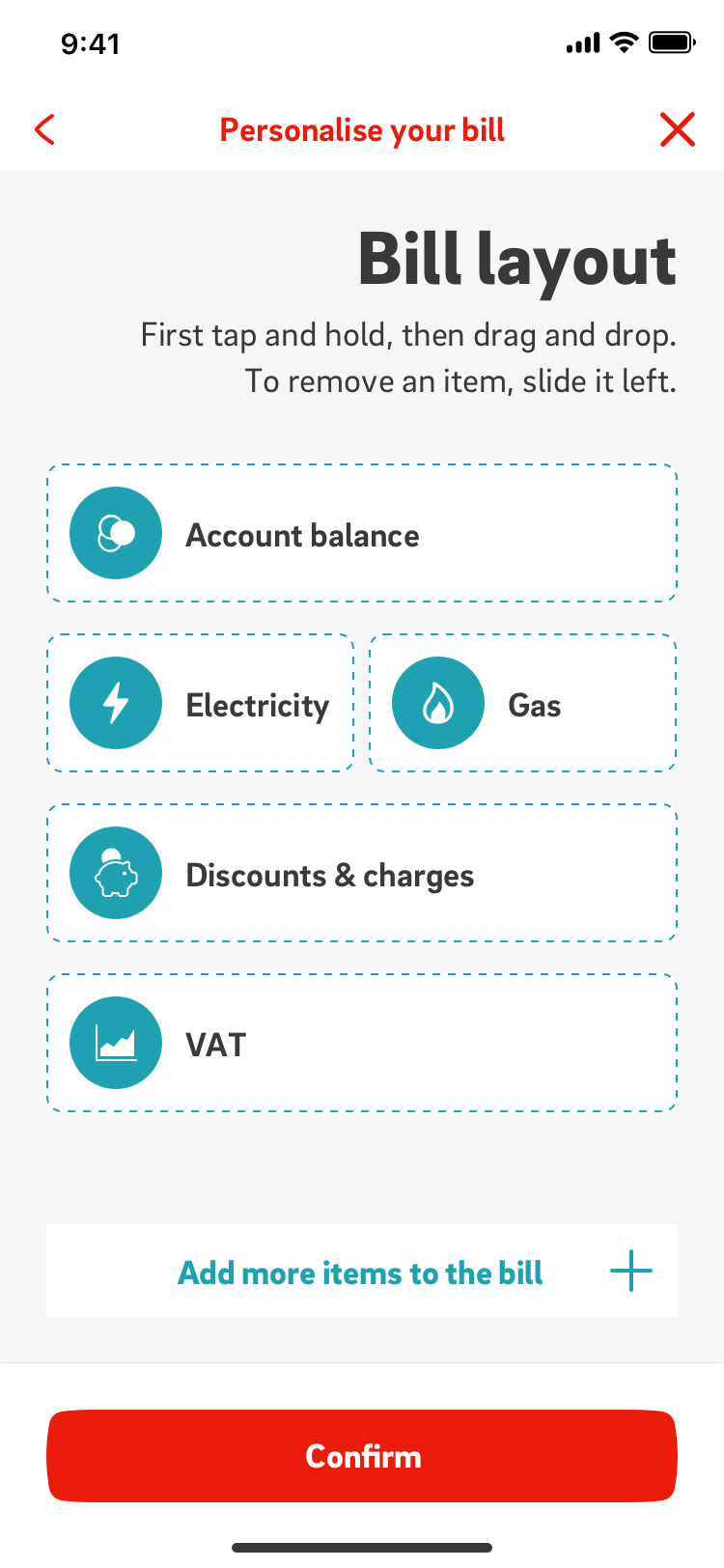 Personalise your bill: drag-and-drop bill layout