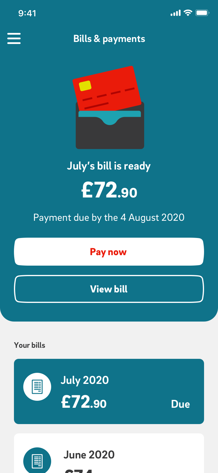 Bills and payments: July bill ready to pay