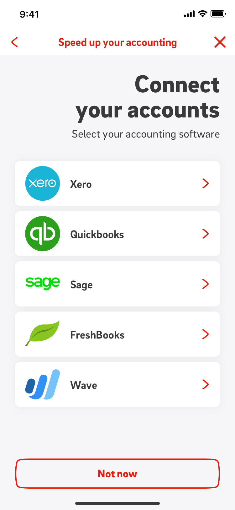 Connect your accounts: select your accounting software