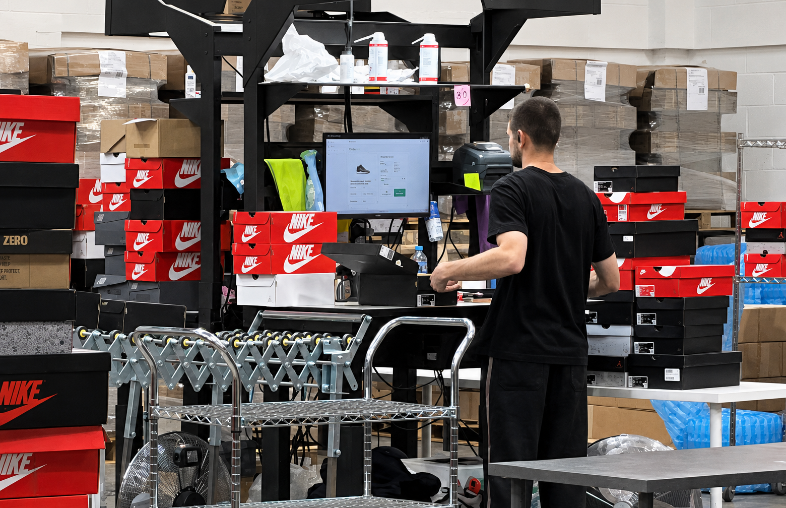 An authenticator working the station in the warehouse