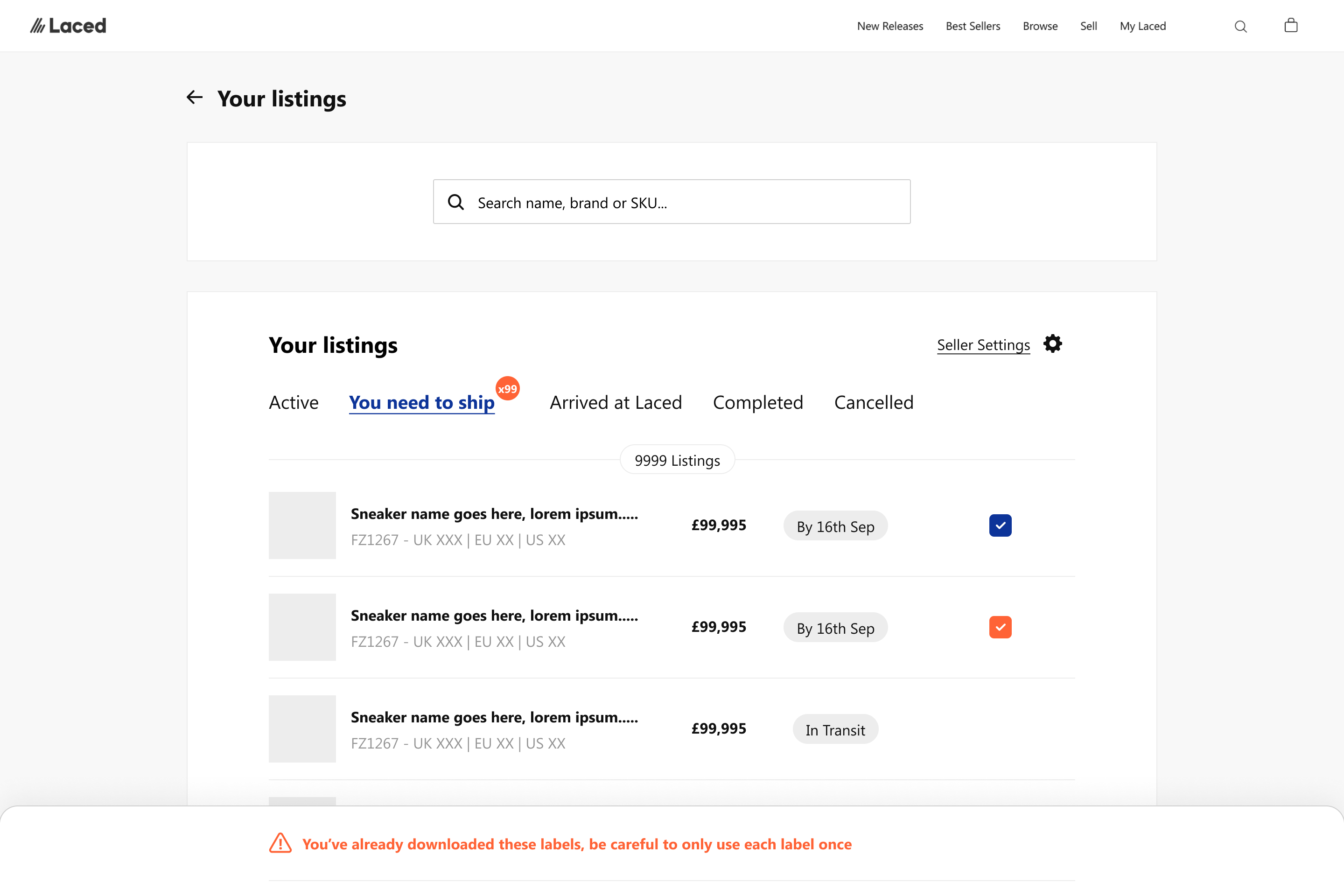 Your sale items: download labels